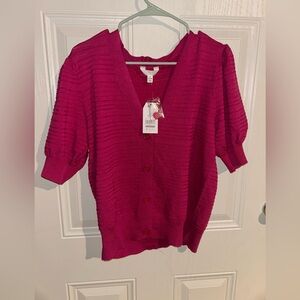 Time and Tru Fuchsia Button-Up Cardigan